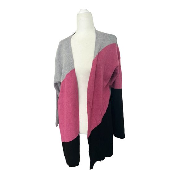 Kathy Ireland Gray, Mauve Black Striped Cardigan.  Med… - Picture 1 of 9
